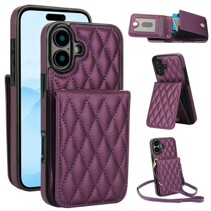 YM015 Crossbody Rhombic Card Bag RFID Phone Case, For iPhone Air, For iPhone 16 Pro Max, For iPhone 16 Pro, For iPhone 16 Plus