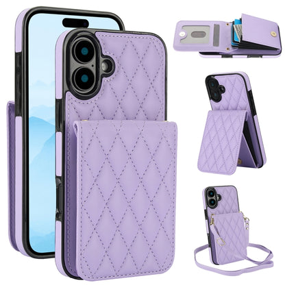 YM015 Crossbody Rhombic Card Bag RFID Phone Case, For iPhone Air, For iPhone 16 Pro Max, For iPhone 16 Pro, For iPhone 16 Plus