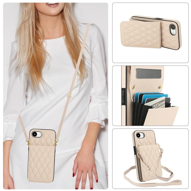 YM015 Crossbody Rhombic Card Bag RFID Phone Case, For iPhone 16e, For iPhone 16 Pro Max, For iPhone 16 Pro, For iPhone 16 Plus