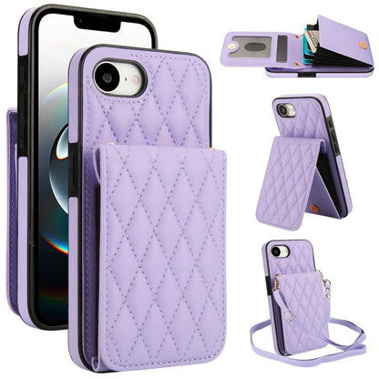 YM015 Crossbody Rhombic Card Bag RFID Phone Case, For iPhone 16e, For iPhone 16 Pro Max, For iPhone 16 Pro, For iPhone 16 Plus