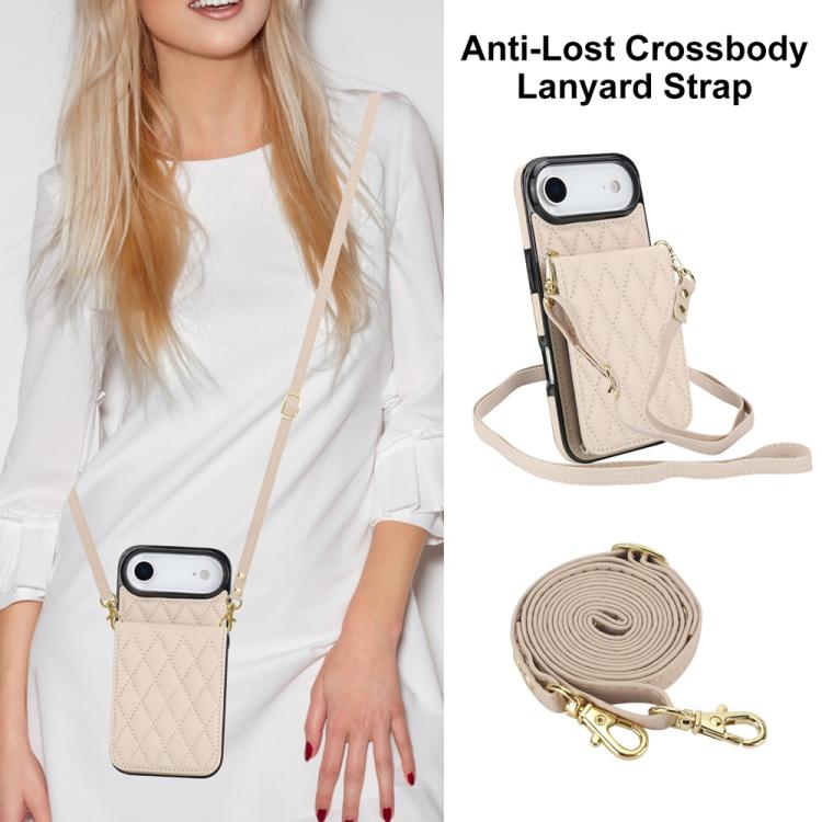 YM015 Crossbody Rhombic Card Bag RFID Phone Case, For iPhone Air, For iPhone 16 Pro Max, For iPhone 16 Pro, For iPhone 16 Plus
