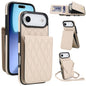YM015 Crossbody Rhombic Card Bag RFID Phone Case, For iPhone Air, For iPhone 16 Pro Max, For iPhone 16 Pro, For iPhone 16 Plus
