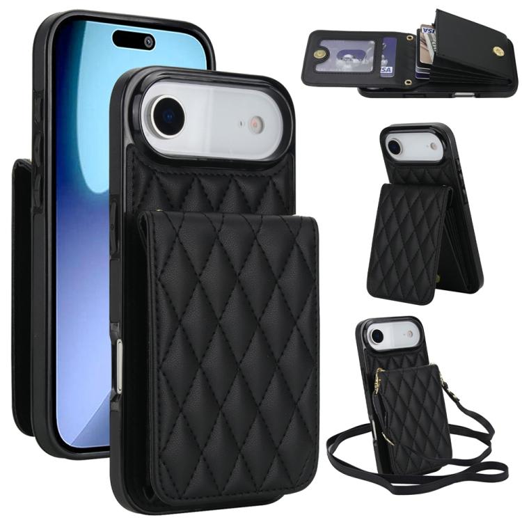 YM015 Crossbody Rhombic Card Bag RFID Phone Case, For iPhone Air, For iPhone 16 Pro Max, For iPhone 16 Pro, For iPhone 16 Plus