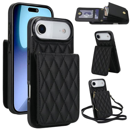 YM015 Crossbody Rhombic Card Bag RFID Phone Case, For iPhone Air, For iPhone 16 Pro Max, For iPhone 16 Pro, For iPhone 16 Plus