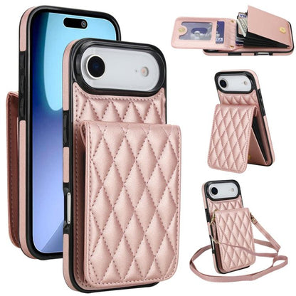 YM015 Crossbody Rhombic Card Bag RFID Phone Case, For iPhone Air, For iPhone 16 Pro Max, For iPhone 16 Pro, For iPhone 16 Plus