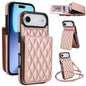 YM015 Crossbody Rhombic Card Bag RFID Phone Case, For iPhone Air, For iPhone 16 Pro Max, For iPhone 16 Pro, For iPhone 16 Plus