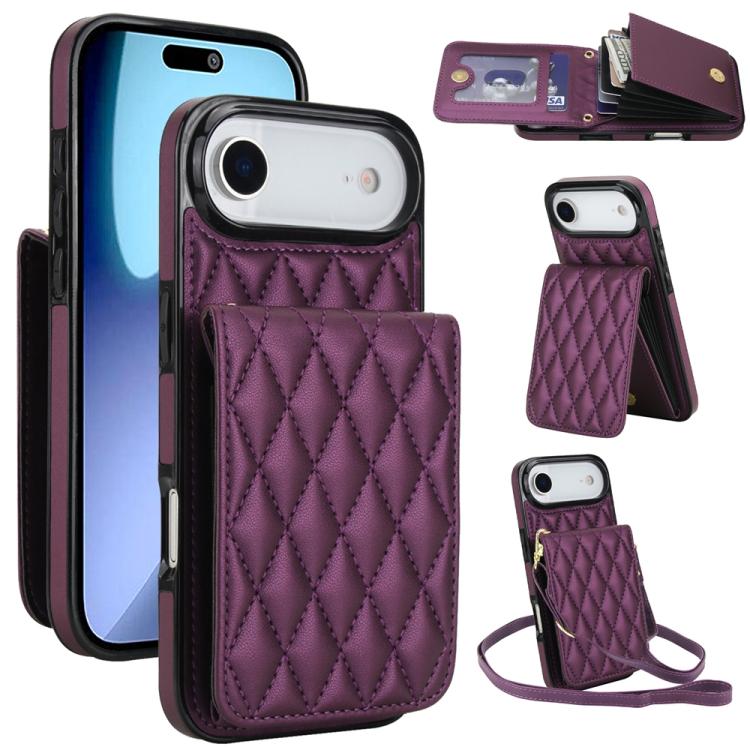 YM015 Crossbody Rhombic Card Bag RFID Phone Case, For iPhone Air, For iPhone 16 Pro Max, For iPhone 16 Pro, For iPhone 16 Plus