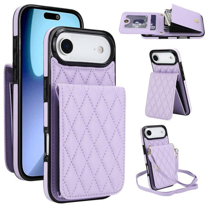 YM015 Crossbody Rhombic Card Bag RFID Phone Case, For iPhone Air, For iPhone 16 Pro Max, For iPhone 16 Pro, For iPhone 16 Plus