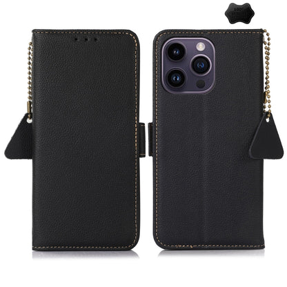 Side-Magnetic TJ Genuine Leather RFID Phone Case, For iPhone 16 Pro Max, For iPhone 16 Pro, For iPhone 16 Plus, For iPhone 16, iPhone 16e