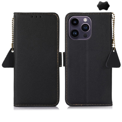 Side-Magnetic TJ Genuine Leather RFID Phone Case, For iPhone 16 Pro Max, For iPhone 16 Pro, For iPhone 16 Plus, For iPhone 16, iPhone 16e