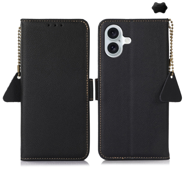 Side-Magnetic TJ Genuine Leather RFID Phone Case, For iPhone 16 Pro Max, For iPhone 16 Pro, For iPhone 16 Plus, For iPhone 16, iPhone 16e