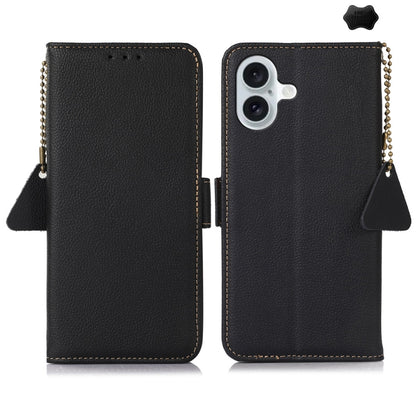 Side-Magnetic TJ Genuine Leather RFID Phone Case, For iPhone 16 Pro Max, For iPhone 16 Pro, For iPhone 16 Plus, For iPhone 16, iPhone 16e
