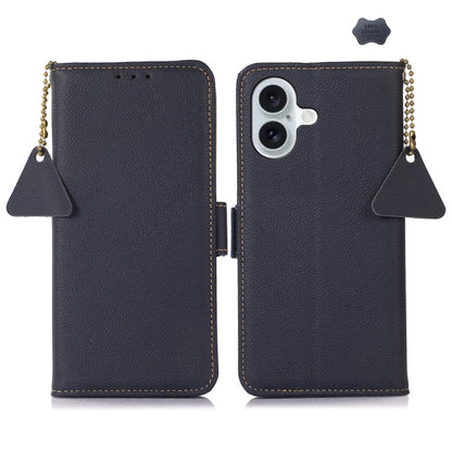 Side-Magnetic TJ Genuine Leather RFID Phone Case, For iPhone 16 Pro Max, For iPhone 16 Pro, For iPhone 16 Plus, For iPhone 16, iPhone 16e