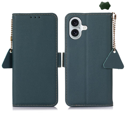Side-Magnetic TJ Genuine Leather RFID Phone Case, For iPhone 16 Pro Max, For iPhone 16 Pro, For iPhone 16 Plus, For iPhone 16, iPhone 16e