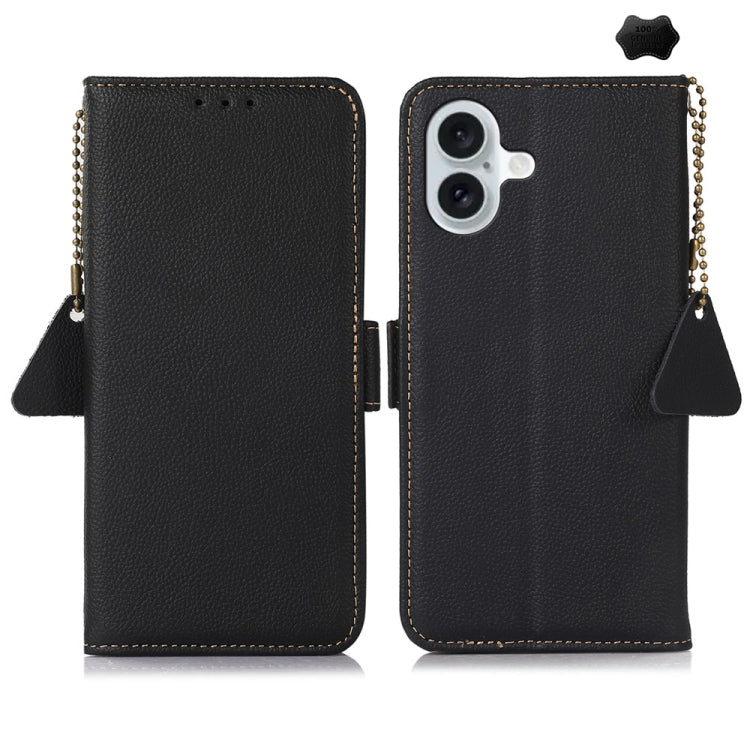 Side-Magnetic TJ Genuine Leather RFID Phone Case, For iPhone 16 Pro Max, For iPhone 16 Pro, For iPhone 16 Plus, For iPhone 16, iPhone 16e