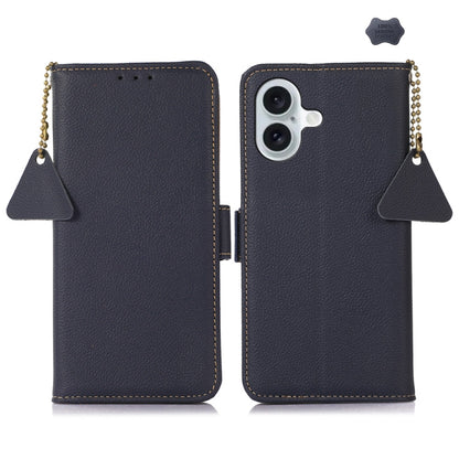 Side-Magnetic TJ Genuine Leather RFID Phone Case, For iPhone 16 Pro Max, For iPhone 16 Pro, For iPhone 16 Plus, For iPhone 16, iPhone 16e