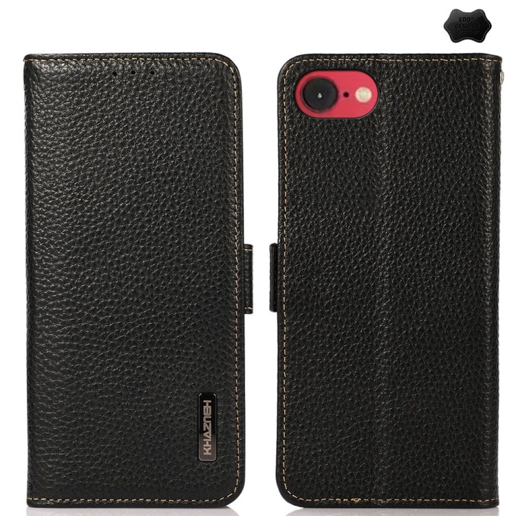 KHAZNEH Side-Magnetic Litchi Genuine Leather RFID Case, For iPhone 16e / 17e, For iPhone 17 Pro Max, For iPhone 17 Pro, For iPhone 17, For iPhone Air, For iPhone 16 Pro Max