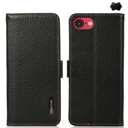 KHAZNEH Side-Magnetic Litchi Genuine Leather RFID Case, For iPhone 16e / 17e, For iPhone 17 Pro Max, For iPhone 17 Pro, For iPhone 17, For iPhone Air, For iPhone 16 Pro Max