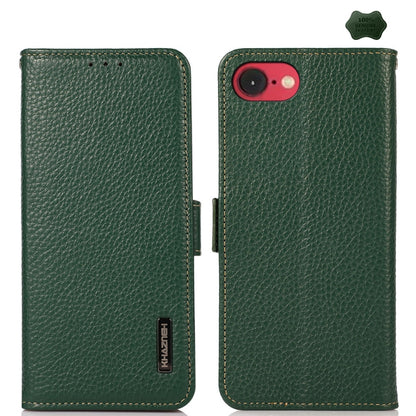 KHAZNEH Side-Magnetic Litchi Genuine Leather RFID Case, For iPhone 16e / 17e, For iPhone 17 Pro Max, For iPhone 17 Pro, For iPhone 17, For iPhone Air, For iPhone 16 Pro Max