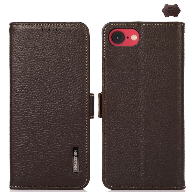 KHAZNEH Side-Magnetic Litchi Genuine Leather RFID Case, For iPhone 16e / 17e, For iPhone 17 Pro Max, For iPhone 17 Pro, For iPhone 17, For iPhone Air, For iPhone 16 Pro Max