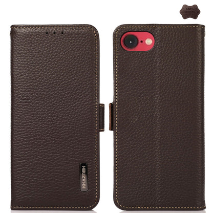 KHAZNEH Side-Magnetic Litchi Genuine Leather RFID Case, For iPhone 16e / 17e, For iPhone 17 Pro Max, For iPhone 17 Pro, For iPhone 17, For iPhone Air, For iPhone 16 Pro Max