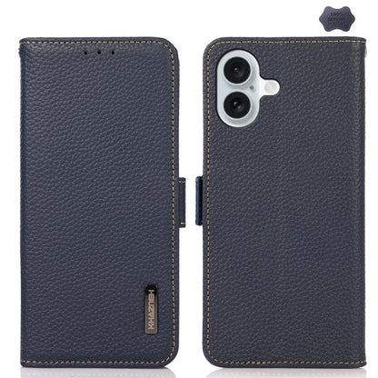 KHAZNEH Side-Magnetic Litchi Genuine Leather RFID Case, For iPhone 16e / 17e, For iPhone 17 Pro Max, For iPhone 17 Pro, For iPhone 17, For iPhone Air, For iPhone 16 Pro Max