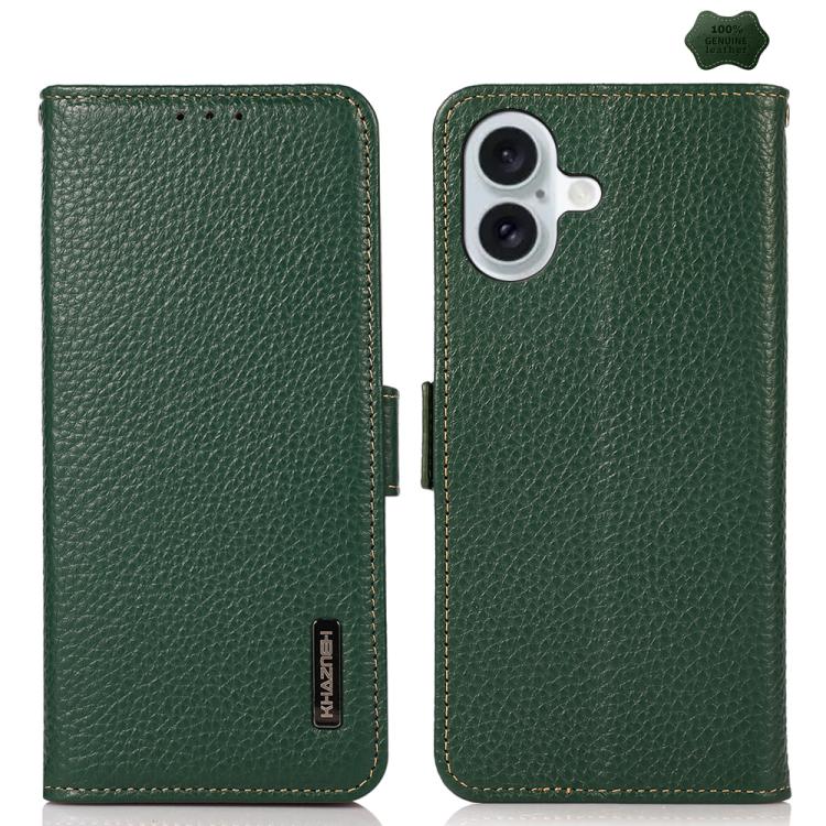 KHAZNEH Side-Magnetic Litchi Genuine Leather RFID Case, For iPhone 16e / 17e, For iPhone 17 Pro Max, For iPhone 17 Pro, For iPhone 17, For iPhone Air, For iPhone 16 Pro Max