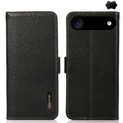 KHAZNEH Side-Magnetic Litchi Genuine Leather RFID Case, For iPhone 16e / 17e, For iPhone 17 Pro Max, For iPhone 17 Pro, For iPhone 17, For iPhone Air, For iPhone 16 Pro Max