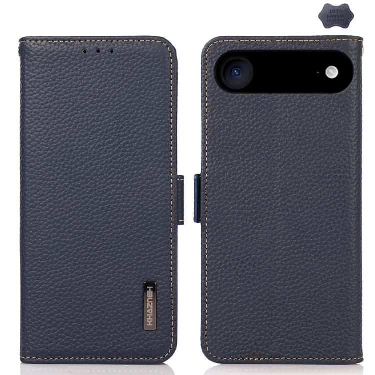 KHAZNEH Side-Magnetic Litchi Genuine Leather RFID Case, For iPhone 16e / 17e, For iPhone 17 Pro Max, For iPhone 17 Pro, For iPhone 17, For iPhone Air, For iPhone 16 Pro Max