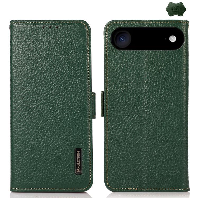 KHAZNEH Side-Magnetic Litchi Genuine Leather RFID Case, For iPhone 16e / 17e, For iPhone 17 Pro Max, For iPhone 17 Pro, For iPhone 17, For iPhone Air, For iPhone 16 Pro Max
