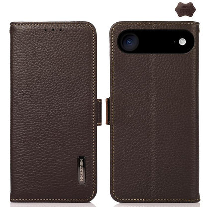 KHAZNEH Side-Magnetic Litchi Genuine Leather RFID Case, For iPhone 16e / 17e, For iPhone 17 Pro Max, For iPhone 17 Pro, For iPhone 17, For iPhone Air, For iPhone 16 Pro Max