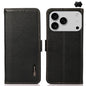 KHAZNEH Side-Magnetic Litchi Genuine Leather RFID Case, For iPhone 16e / 17e, For iPhone 17 Pro Max, For iPhone 17 Pro, For iPhone 17, For iPhone Air, For iPhone 16 Pro Max
