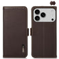 KHAZNEH Side-Magnetic Litchi Genuine Leather RFID Case, For iPhone 16e / 17e, For iPhone 17 Pro Max, For iPhone 17 Pro, For iPhone 17, For iPhone Air, For iPhone 16 Pro Max