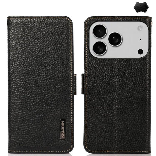 KHAZNEH Side-Magnetic Litchi Genuine Leather RFID Case