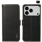KHAZNEH Side-Magnetic Litchi Genuine Leather RFID Case, For iPhone 16e / 17e, For iPhone 17 Pro Max, For iPhone 17 Pro, For iPhone 17, For iPhone Air, For iPhone 16 Pro Max