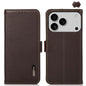 KHAZNEH Side-Magnetic Litchi Genuine Leather RFID Case, For iPhone 16e / 17e, For iPhone 17 Pro Max, For iPhone 17 Pro, For iPhone 17, For iPhone Air, For iPhone 16 Pro Max