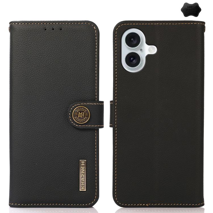 KHAZNEH Custer Genuine Leather RFID Phone Case, For iPhone 16e / 17e, For iPhone 17 Pro Max, For iPhone 17 Pro, For iPhone 17, For iPhone Air, For iPhone 16 Pro Max, For iPhone 16 Pro, For iPhone 16 Plus