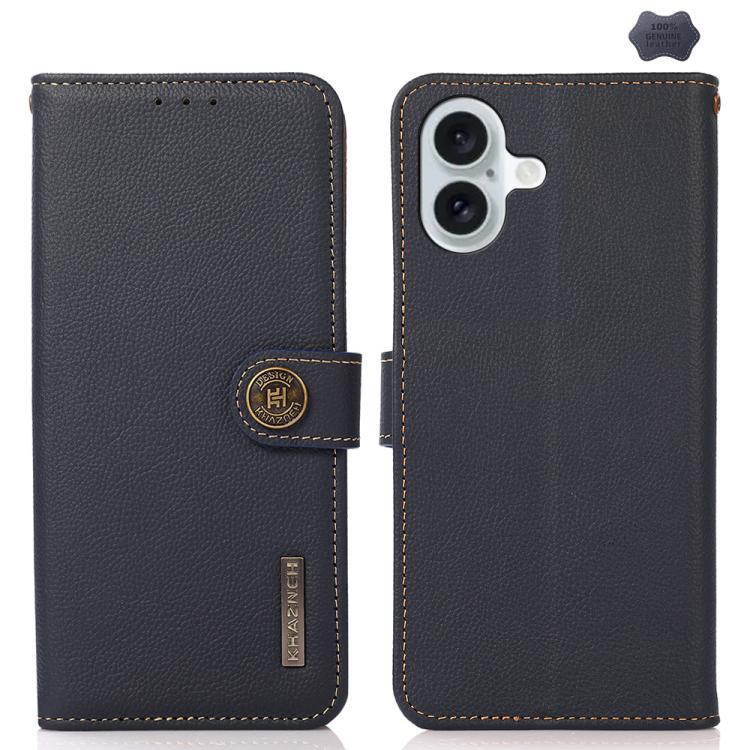 KHAZNEH Custer Genuine Leather RFID Phone Case, For iPhone 16e / 17e, For iPhone 17 Pro Max, For iPhone 17 Pro, For iPhone 17, For iPhone Air, For iPhone 16 Pro Max, For iPhone 16 Pro, For iPhone 16 Plus