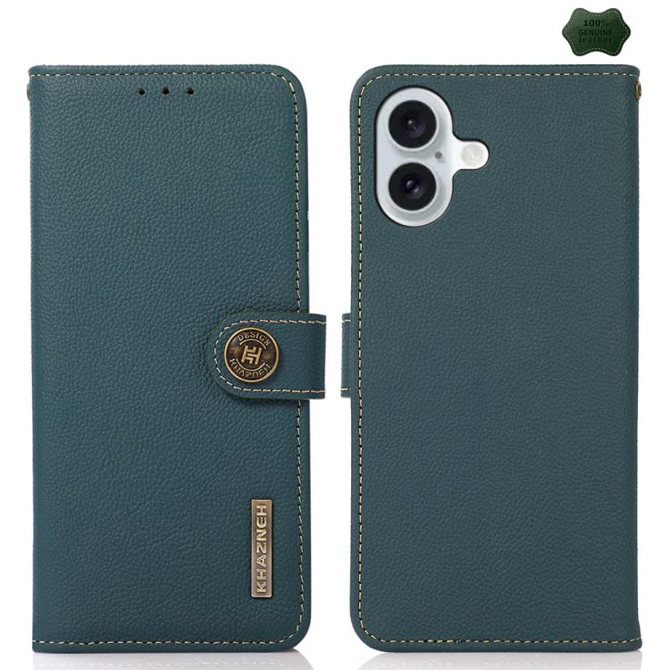 KHAZNEH Custer Genuine Leather RFID Phone Case, For iPhone 16e / 17e, For iPhone 17 Pro Max, For iPhone 17 Pro, For iPhone 17, For iPhone Air, For iPhone 16 Pro Max, For iPhone 16 Pro, For iPhone 16 Plus