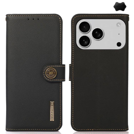 KHAZNEH Custer Genuine Leather RFID Phone Case, For iPhone 18 Pro / 17 Pro, For iPhone 18 Pro Max / 17 Pro Max, For iPhone 16e / 17e, For iPhone 17, For iPhone Air, For iPhone 16 Pro Max, For iPhone 16 Pro, For iPhone 16 Plus