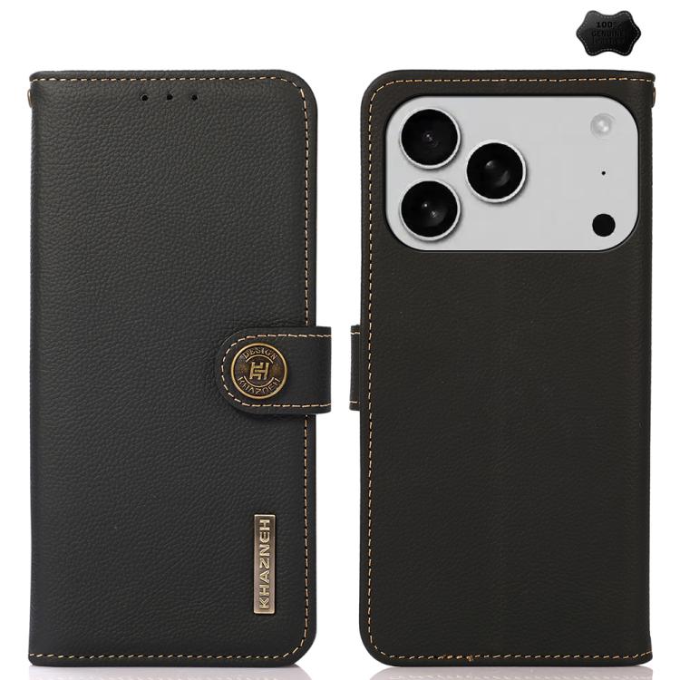 KHAZNEH Custer Genuine Leather RFID Phone Case, For iPhone 16e / 17e, For iPhone 17 Pro Max, For iPhone 17 Pro, For iPhone 17, For iPhone Air, For iPhone 16 Pro Max, For iPhone 16 Pro, For iPhone 16 Plus
