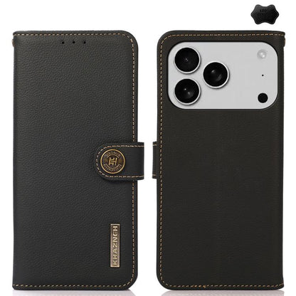 KHAZNEH Custer Genuine Leather RFID Phone Case, For iPhone 16e / 17e, For iPhone 17 Pro Max, For iPhone 17 Pro, For iPhone 17, For iPhone Air, For iPhone 16 Pro Max, For iPhone 16 Pro, For iPhone 16 Plus