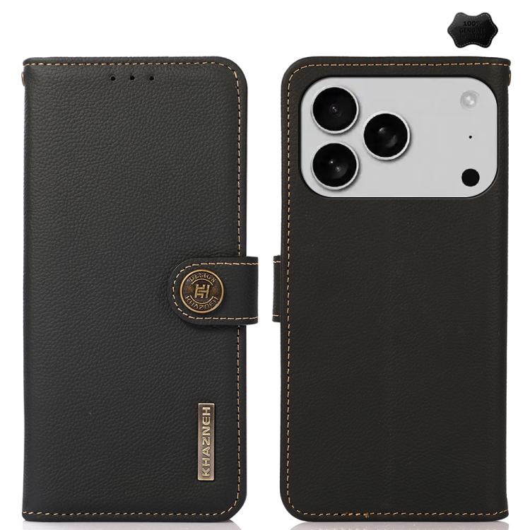 KHAZNEH Custer Genuine Leather RFID Phone Case, For iPhone 16e / 17e, For iPhone 17 Pro Max, For iPhone 17 Pro, For iPhone 17, For iPhone Air, For iPhone 16 Pro Max, For iPhone 16 Pro, For iPhone 16 Plus