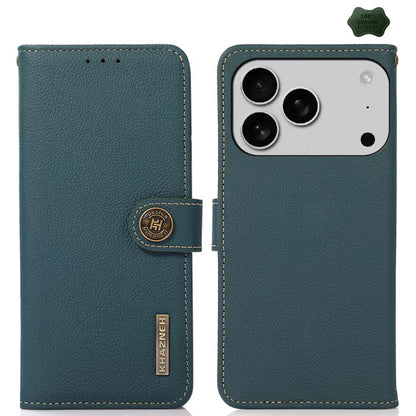 KHAZNEH Custer Genuine Leather RFID Phone Case, For iPhone 16e / 17e, For iPhone 17 Pro Max, For iPhone 17 Pro, For iPhone 17, For iPhone Air, For iPhone 16 Pro Max, For iPhone 16 Pro, For iPhone 16 Plus