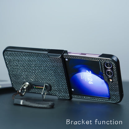 Three Parts Flash Diamond Fold PC Phone Case with Lanyard