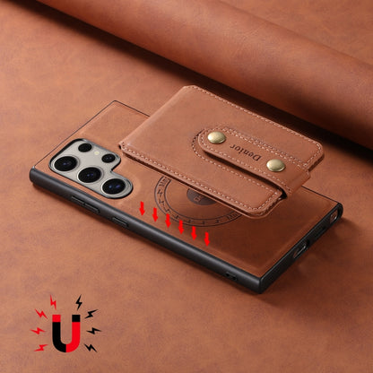 Denior D14 NK Retro Pattern MagSafe Magnetic Card Holder Leather Phone Case