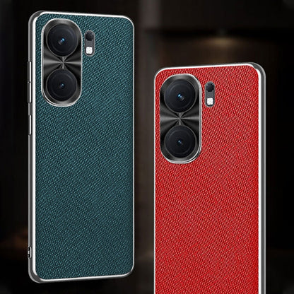 Silver Edge Cross Texture PU Leather Phone Case, For vivo Y200i, For vivo iQOO Neo9 Pro, For vivo iQOO Neo9, For vivo iQOO 12 Pro, For vivo iQOO 12, For vivo iQOO Neo8 Pro