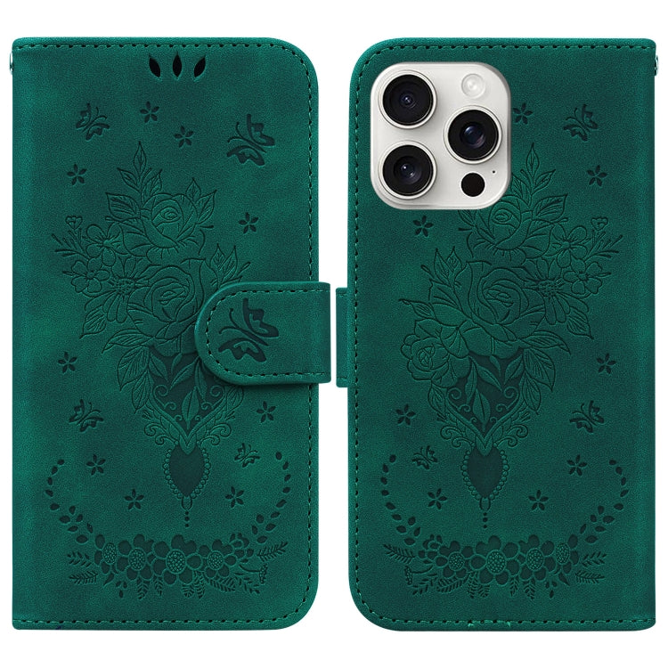 Butterfly Rose Embossed Leather Phone Case, For iPhone Air, For iPhone 16 Pro Max, For iPhone 16 Pro, For iPhone 16 Plus