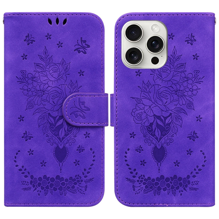 Butterfly Rose Embossed Leather Phone Case, For iPhone Air, For iPhone 16 Pro Max, For iPhone 16 Pro, For iPhone 16 Plus