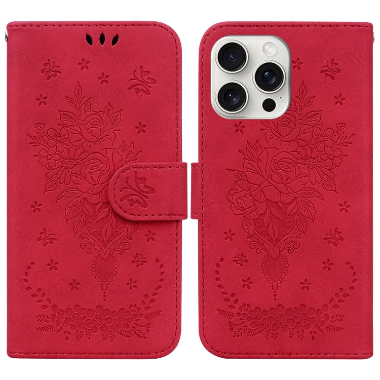 Butterfly Rose Embossed Leather Phone Case, For iPhone Air, For iPhone 16 Pro Max, For iPhone 16 Pro, For iPhone 16 Plus